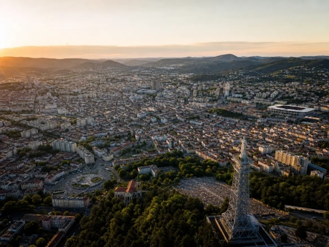 Vue aérienne de Saint-Étienne — secteur d'intervention de Centre Services pour le ménage de déménagement