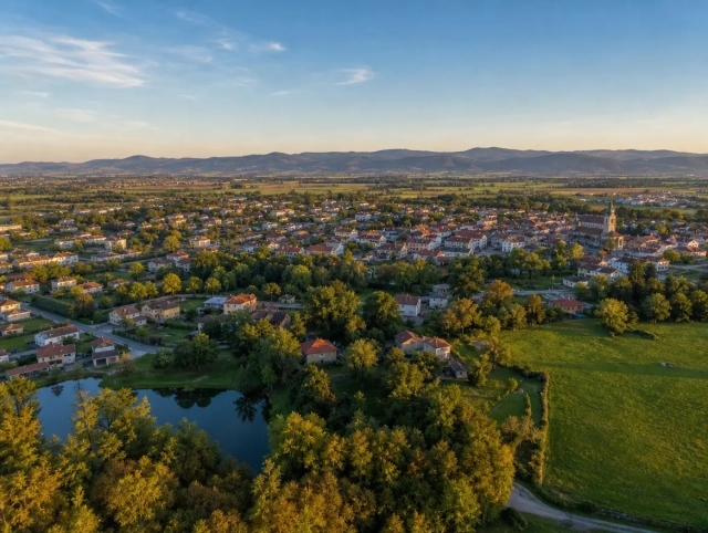 Vue aérienne de Savigneux — secteur d'intervention de Centre Services pour le ménage de déménagement